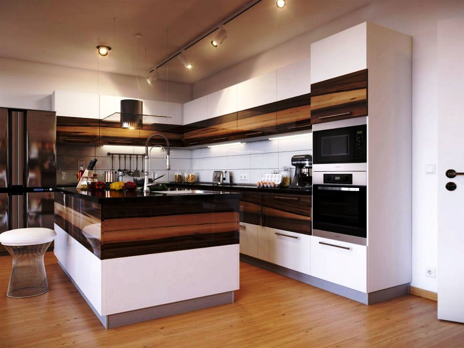 Фото кухни с пеналом со встроенной духовкой