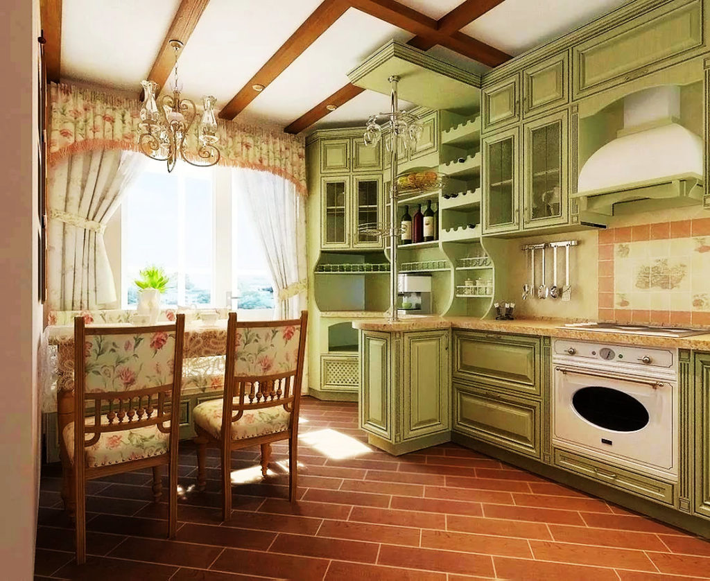 Классический интерьер кухни со шкафами до потолка