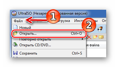 Стандартное открытие образа через UltraISO