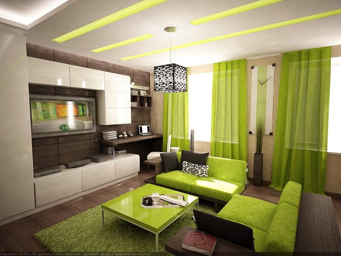 Зеленые нотки интерьера в комнате