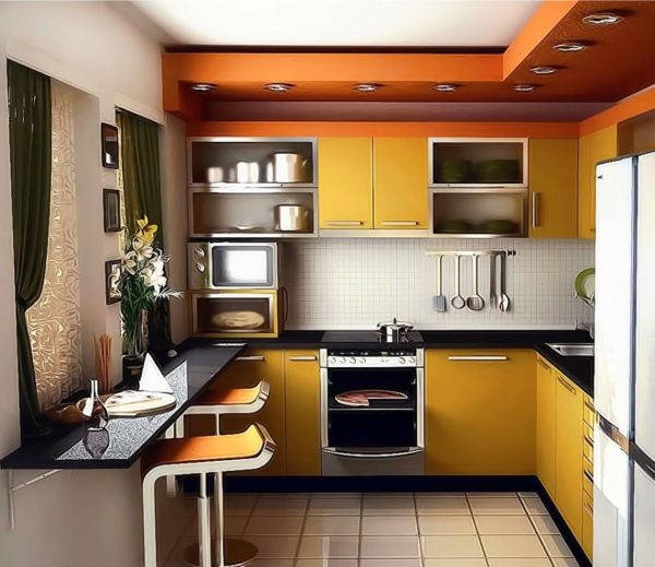В зависимости от типа планировки кухни, выбирают мебель и бытовую технику.