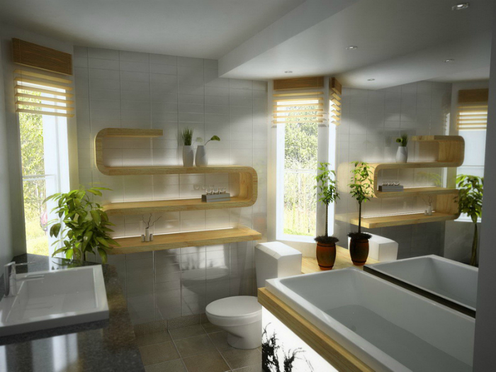 Небольшая ванная комната в современном стиле.