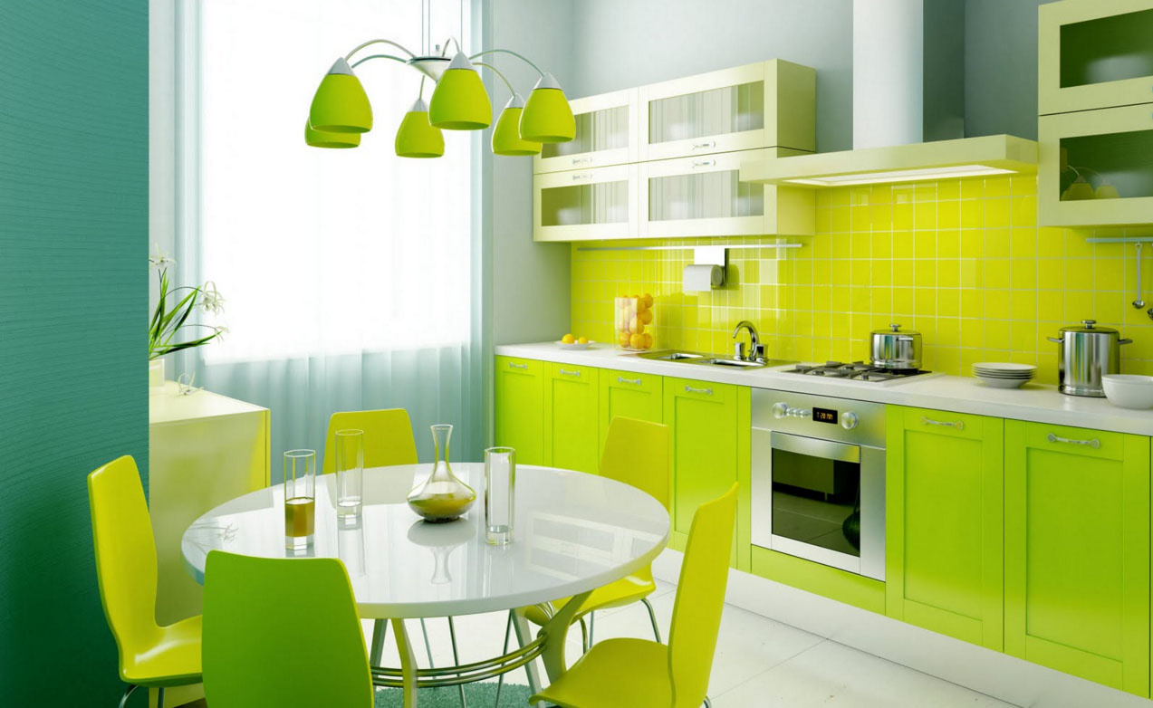 Интерьер кухни в зеленом цвете