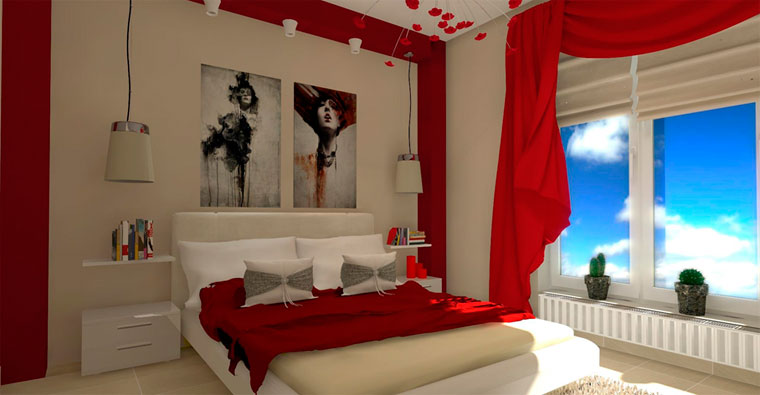 Спальня в красных цветах