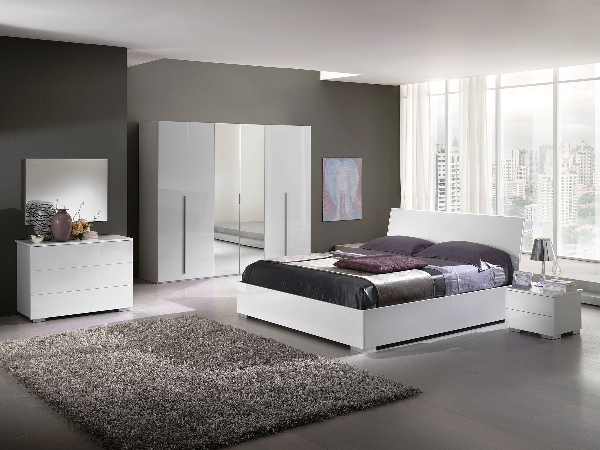 Серо-белый интерьер спальни в стиле модерн