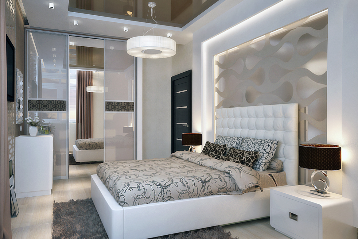 Красивая светлая спальня в стиле модерн