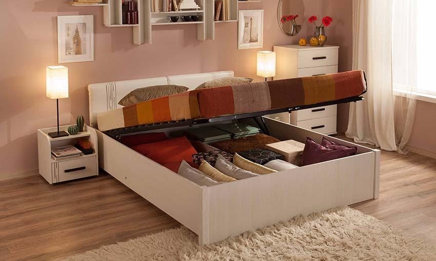 Подъемная кровать удобна не только своей высотой, она предполагает дополнительное место для хранения. Кровать МАЙЯ ЛЮКС (ссылка 2), пр-во «Глазовская мебельная фабрика».
