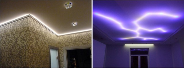 Декоративные эффекты подсветки, которые можно создать на натяжном потолке с помощью светодиодных лент.