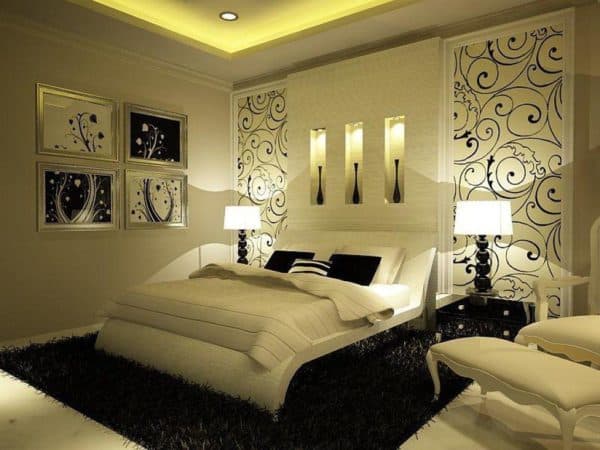 дизайн обоев для спальни комбинированные