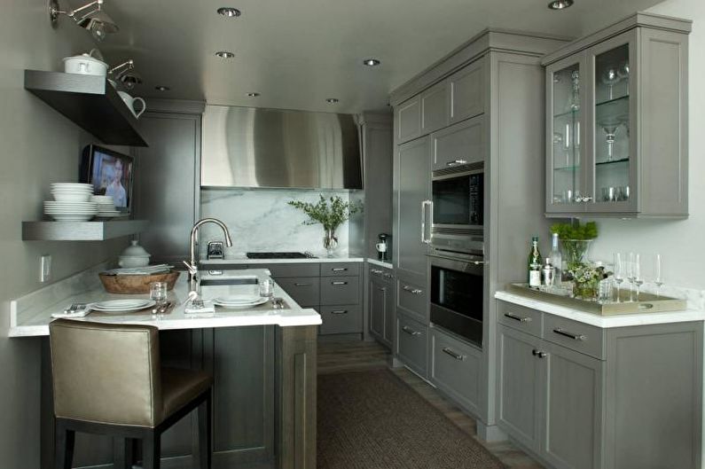 Дизайн интерьера кухни в сером цвете - фото