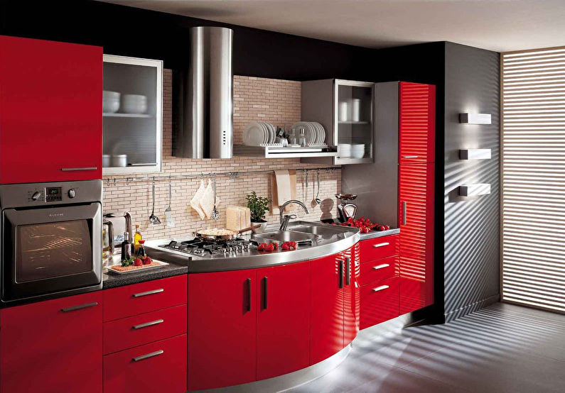 Красная кухня в стиле модерн - дизайн интерьера