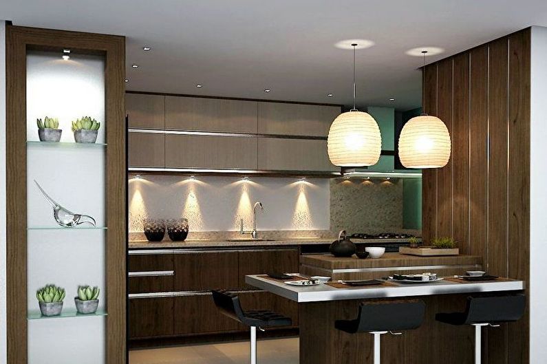 Дизайн интерьера коричневой кухни - фото