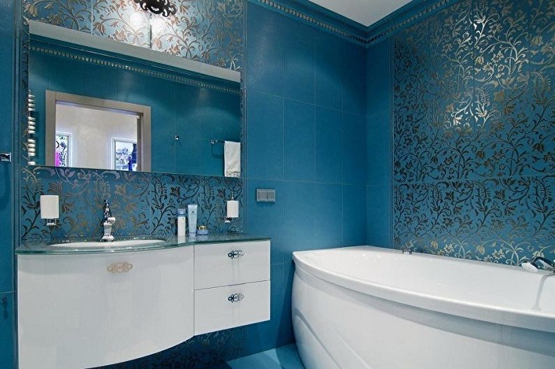 Синяя ванная комната в стиле арт-деко - Дизайн интерьера