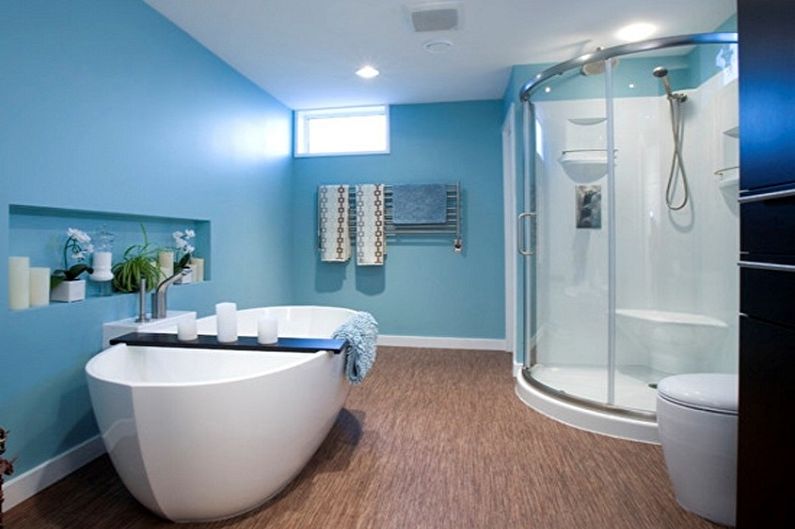Дизайн синей ванной комнаты - Отделка стен