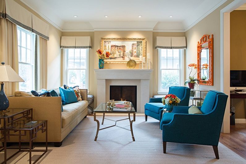 Синяя гостиная в классическом стиле - Дизайн интерьера