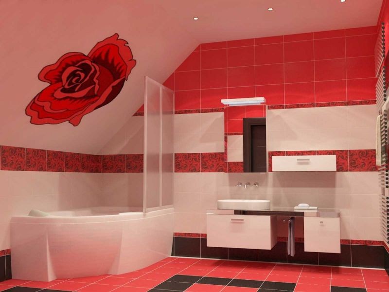 красно белая ванная комната фото
