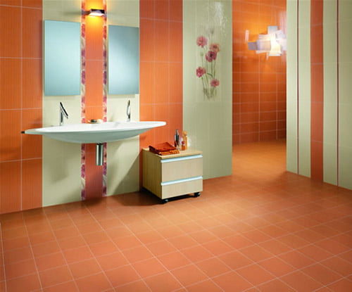 оранжевая мозаика в ванной