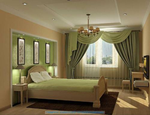 Занавески зеленого цвета в спальню в стиле прованс