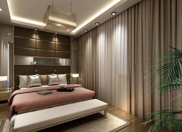 Занавески коричневого цвета в спальню в стиле ар-деко
