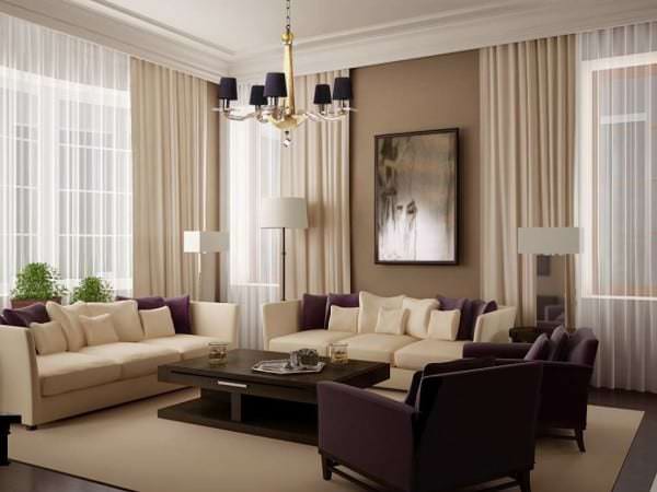 Living Room Design Ideas with White Curtain