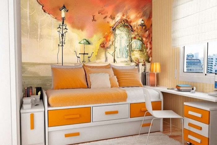 фрески в дизайне комнаты с рисунком пейзажа