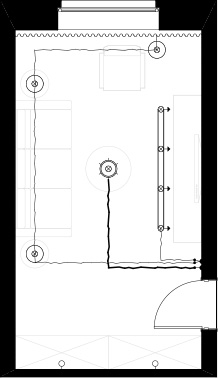 Расположение светильников в гостиной